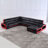 Sofá de sala de estar individual en forma de L negro y rojo