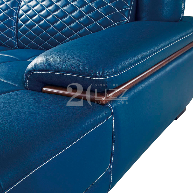 Cómodo sofá de sala de estar azul real en forma de L