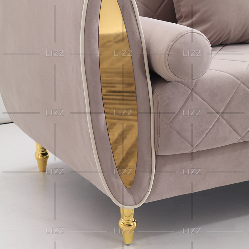 Sofá de tela beige flor con marco de madera