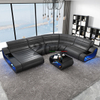 Sofá seccional LED de cuero para sala de estar con soporte para TV