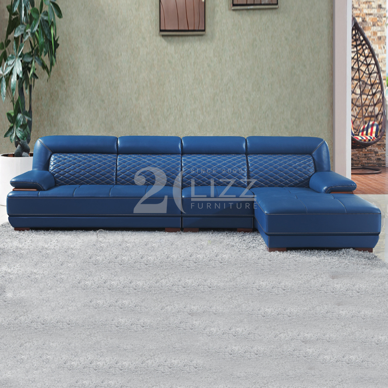 Cómodo sofá de sala de estar azul real en forma de L