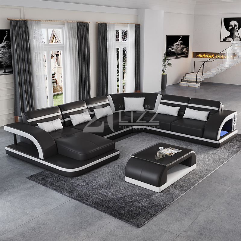Sofá seccional de cuero de los muebles de la sala de estar del diseño europeo