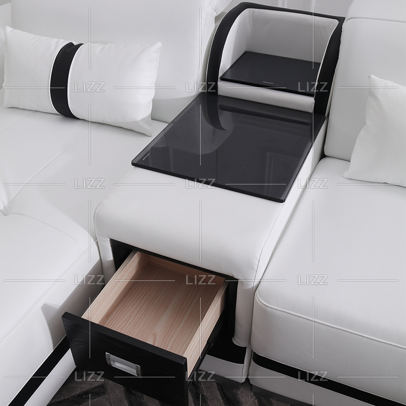 Sofá seccional de cuero tipo sofá con cojines grandes