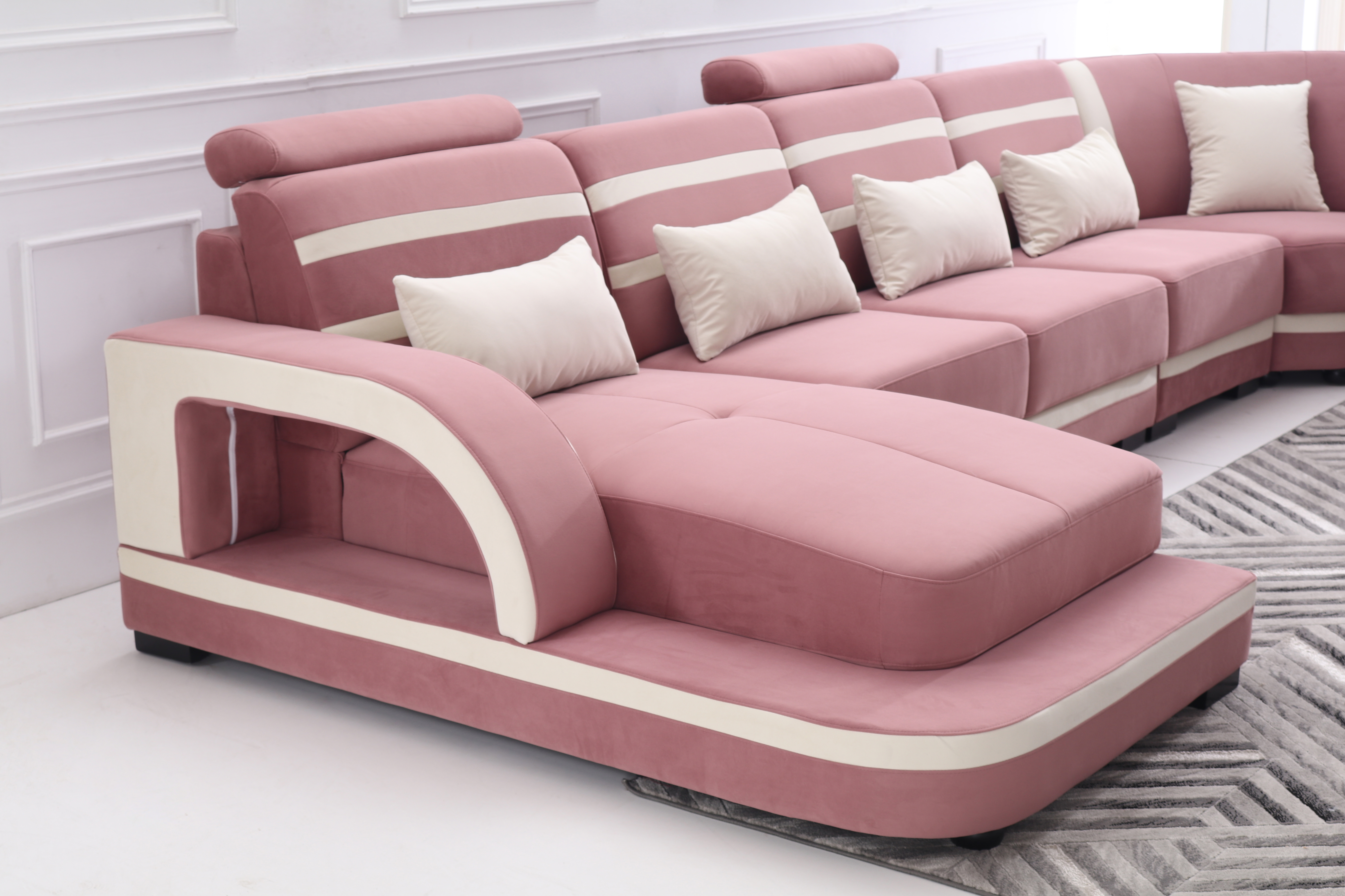 Sofá de sala de estar de tela contemporánea con chaise