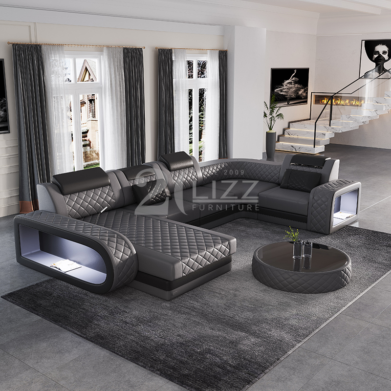 Elegante sofá seccional con led capitoné para espacios reducidos